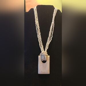Glass Bead & Stone Pendant Necklace